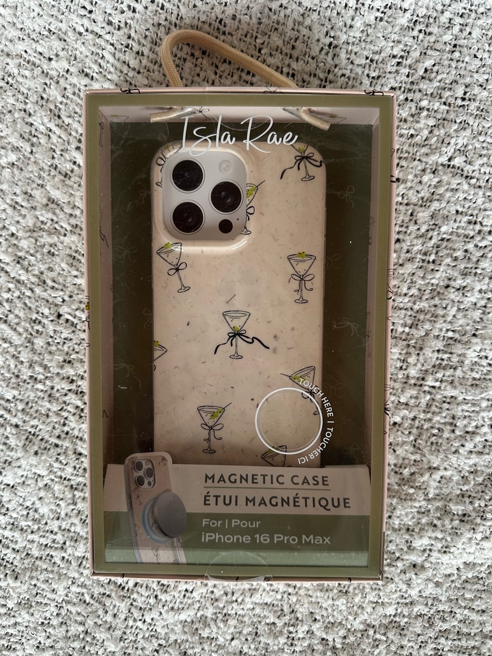 Magnetic iPhone 16 Pro Max Case – Champagne Cocktail Print (Cream)